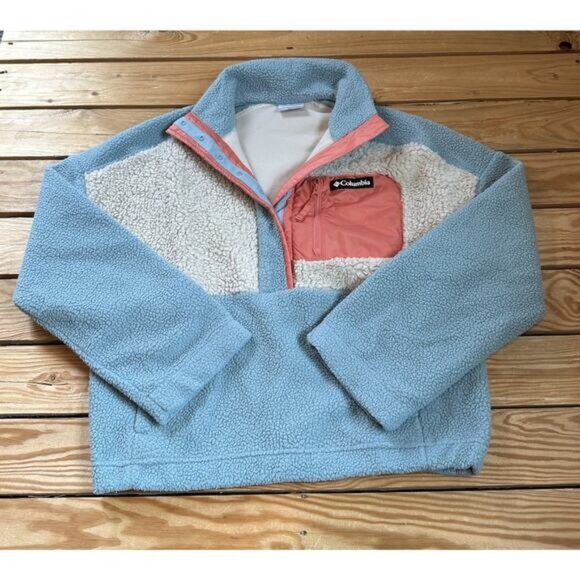 Columbia 1/2 Snap Sherpa Fleece Jacket Size Small Women’s Blue - Picture 1 of 7